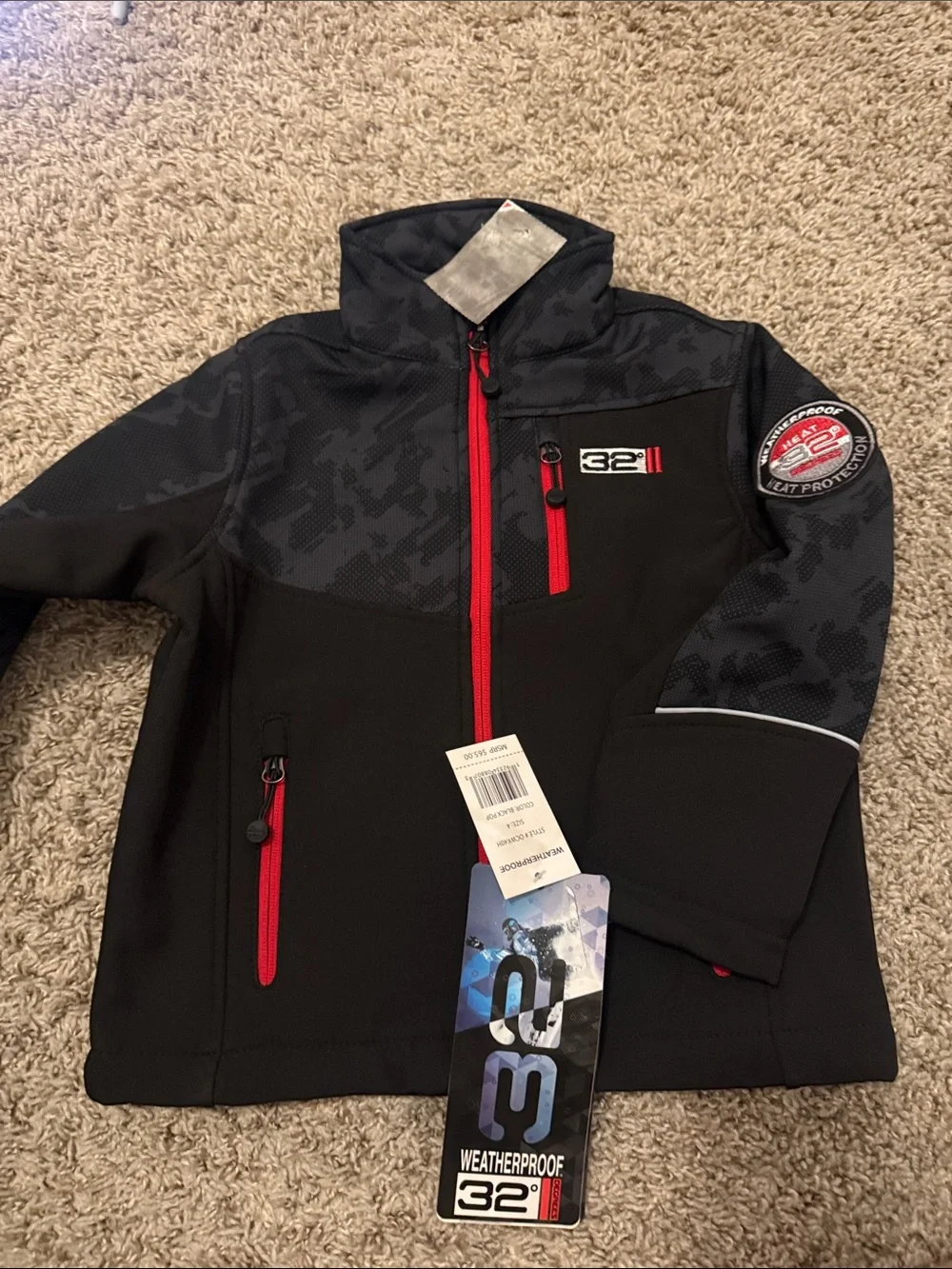 32° Black & Red Weatherproof Kids Jacket